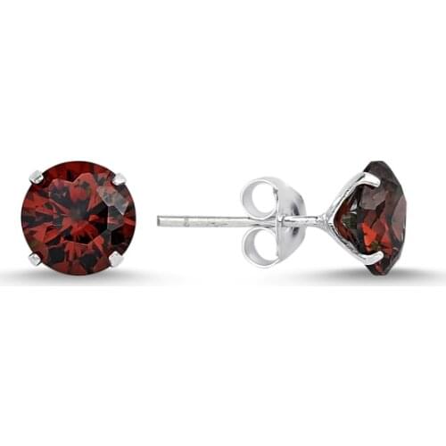 KUTAYDAN 7mm Round Garnet Zircon Engagement Earrings 925 Sterling Silver
