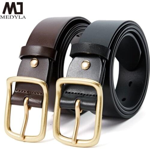 MEDYLA Genuine Leather Belt Mens Top Brass Buckle Casual Business Head Leather Belt A2005