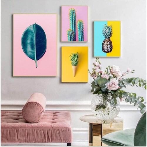 Nordic Fresh Fruit Plants Picture Wall Art Flower Pineapple Cactus Home Poster HD Print Modular Canvas Painting For Living Room
