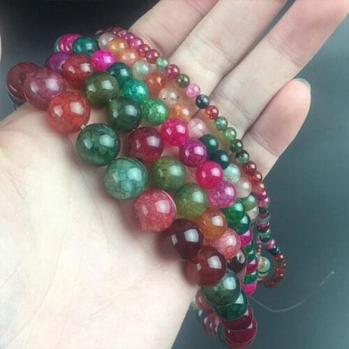 Multicolor Fire Dragon Vein Agates Round Loose Beads Natural Stone Beads For Jewelry Making DIY Bracelet Ear Studs 15'' 6/8/10mm