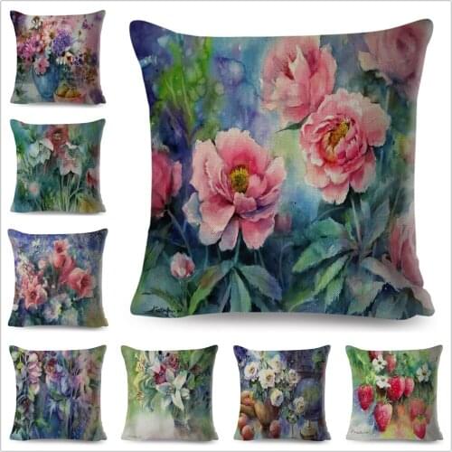Colorful Oil Painting Flower Pillow Case 45*45 cm Cushion Cover for Sofa Home Decorative Plant Floral Polyester Pillowcase