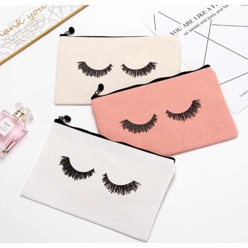 Eyelash Pattern Zipper Canvas Bag Makeup Storage Bag