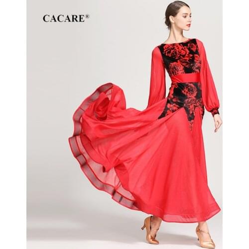 Waltz Ballroom Dress Ballroom Dance Competition Dresses Standard Dance Dresses 3 Choices D0652 Long Mesh Sleeve Bow Belt
