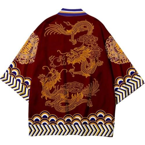 Vintage Adult Kimono Top Japan Samurai Cosplay Costumes Summer New Women Men Shirt Streetwear Print Dragon Haori Cardigan
