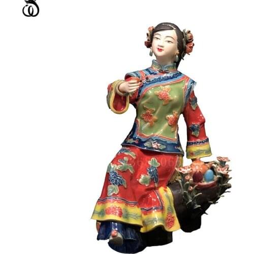WU CHEN LONG Chinese Style Classical Beauty Lady Art Sculpture Beautiful Women Statue Ceramic Craft Home Decoration Gift R6138