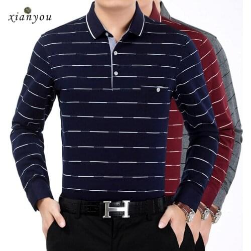 Xian you polos men poloShirt Autumn Shirt long sleeve mens Polo shirt Casual fashion Tees print Pure cotton loose stripe 882
