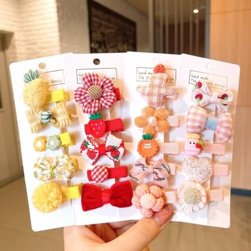 5PCS/Set New Girls Cute Cartoon Chiffon Bow Hairpins Kids Sweet Decorate Hair Clips Barrettes Headband Fashion Hair Accessories