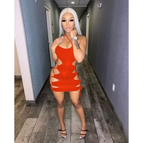 Women Clothing Sexy Dress Solid Nightclub style sling hollow Dresses for Women Club Outfits Streetwear Y2k bulk Wholesale Items