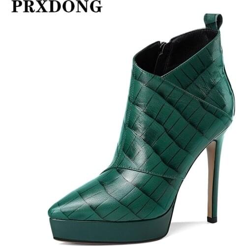 New Fashion Genuine Leather Ankle Boots For Women Autumn Winter Office Lady Concise High Heels Shoes Woman Platforms Short Boots