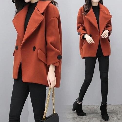 Black Woolen Coat Womens Autumn And Winter New Style Female Short Cocoon Plus Cotton College Wind Woolen Coat Women