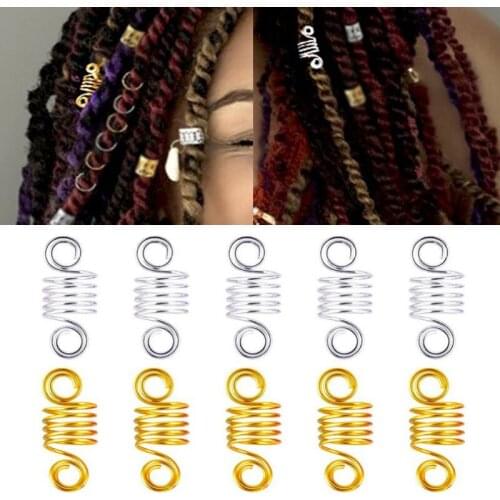 10PCS Adjustable Dreadlock Beads Tube Ring for Braids Hair Beads Braid Cuff Clip Spring Links Men Women Hair Styling Accessories