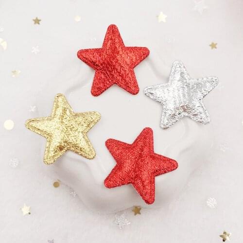100pcs Glitter Padded Gold and silver cloth Pretty Star Appliques Wedding Patches DIY Hair Clip Accessories Craft Supplies SE03