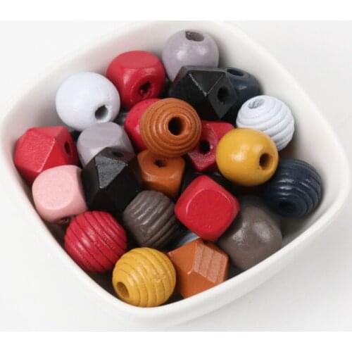 12mm 20Pcs Mixed Color Natural Whorl Wave Wooden Round Ball Unfinished Geometric Square Spacer Beads for Diy 2018 New KL90