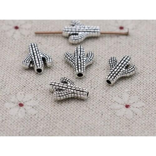 15pcs/lot Antique Silver Plated Cactus Loose Spacer Beads for Jewelry Making Bracelet DIY Findings 12x10mm
