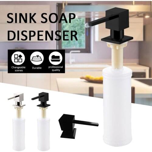 300ML Stainless Steel Soap Dispenser Kitchen Sink Hand Sanitizer Pump Bottle Liquid Container Plastic Bottle Body Square Head