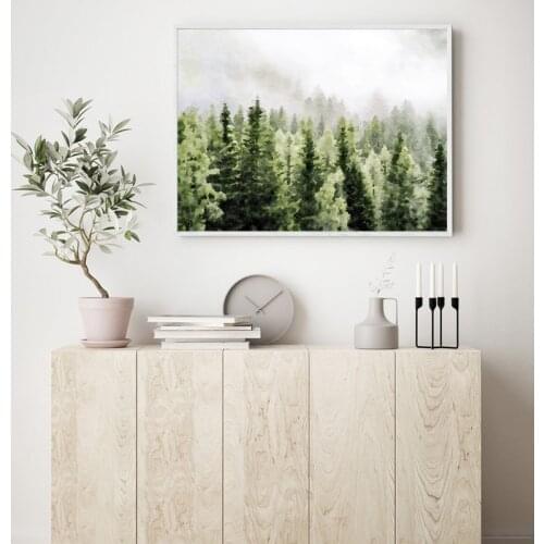 Watercolor Forest Trees Abstract Landscape Print Black White Nature Wall Pictures Canvas Poster Painting for Living Room Decor