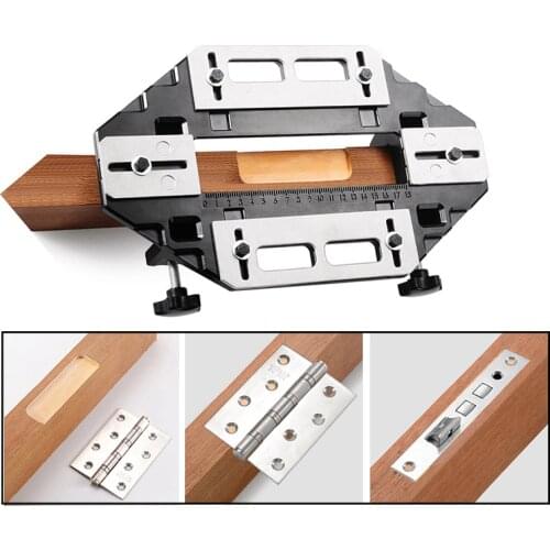 Aluminum Hinge Hole Positioner Woodworking Slotting Locator W/ Router Bit Lock Guide Plate Slotting Opener Jig Holder