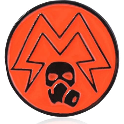 Game Metro Exodus 2033 Brooch Orange Enamel Dog Tag Skull Round Metal Badge Brooch For Women Men Cosplay Jewelry Gifts
