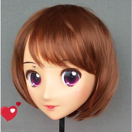 Cherry-01)Female Sweet Girl Resin Half Head Kigurumi Crossdress Cosplay Japanese Anime Role Lolita Doll Mask With Eyes And Wig