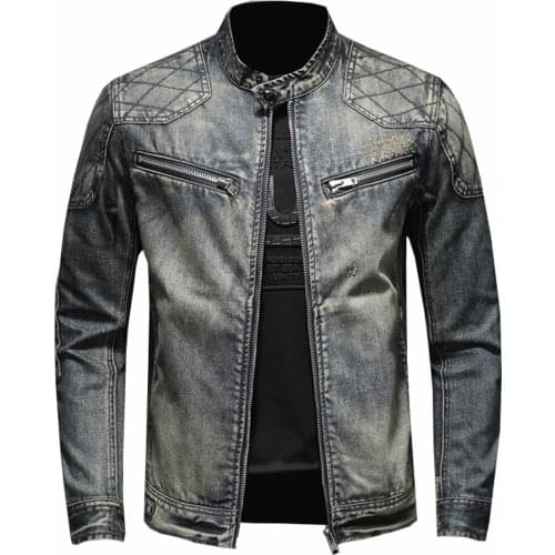 European Street Zipper Jeans Coats For Men Automotive Mens Denim Jacket Bomber Male Outerwear Coat Retro Fashion Clothing Man