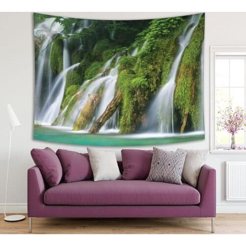 Tapestry Waterfalls in Plitvicka Jezera National Park Croatia Lake Trees Summer Nature Landscape Green White
