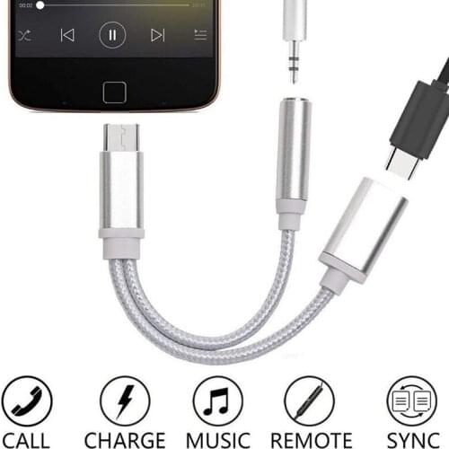 For Smart Phone Aux Audio Charging Cable TYPE-C to 3.5 2 in 1 Weaving Adapter Cable Adapter Splitter Headphone Jack