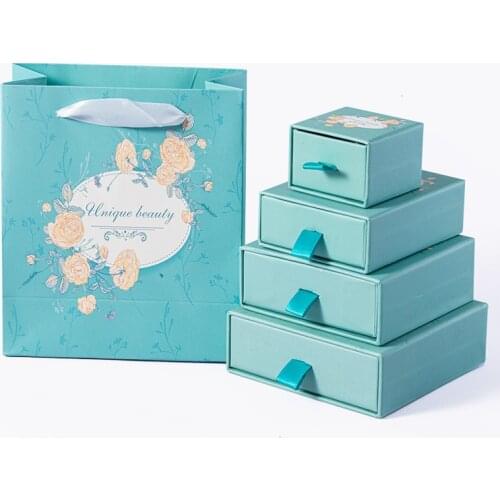 1pc Multi Size Handmade Jewelry Box Blue Flower Necklace Earring Bracelet Brooches Packaging Craft Paper Drawer Box Gift Display