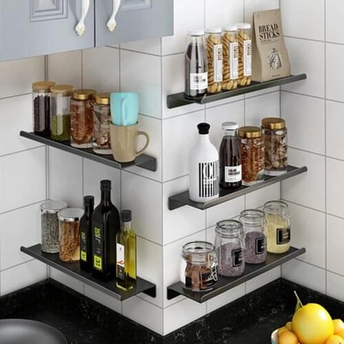 Kitchen Spice Rack Shelf Electroplate Wall-Mounted Sauce Salt Shaker Sugar Bowl Storage Rack Bathroom Shelf