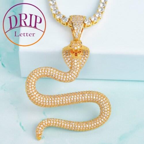 Animal Snake Pendant Gold Color Bling Cubic Zircon Mens Hip Hop Necklace Jewelry