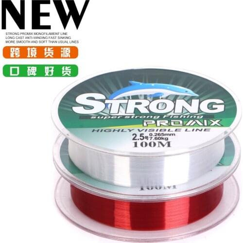 2pcs 100m transparent nylon fishing line sea rod red main line No. 2 No. 9 0.55mm fishing line