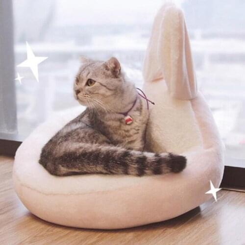 Cute Rabbit Design Cat Sofas Soft Cozy Bed Mats for Puppy Small Dogs Kitten Waterproof Bottom Washable Pet Cat House Cave