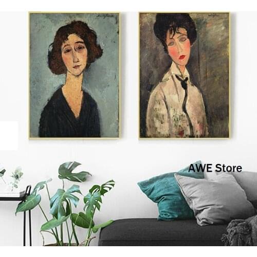 Modigliani Figure Wall Art Painting Canvas Posters and Prints Gloomy Woman Wall Pictures for Living Room Vintage Pictures