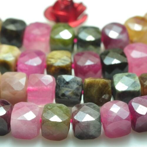 Natural Watermelon Tourmaline Faceted Cube Loose Beads Wholesale Gemstone Semi Precious Stones Bracelet Necklace Jewelry Making