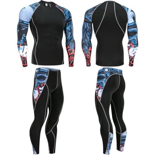 New Mens Training Compression Sport Suit Male Mma Rashguard Body Building Top Fitness Sport Bodybuilding Set