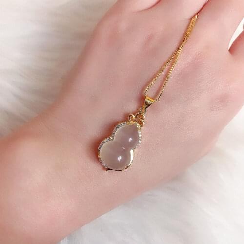 Original new diamond white chalcedony gourd pendant necklace elegant charm creative retro female silver jewelry