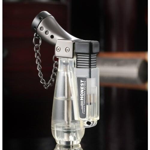 Visible Gas Butane Jet Transparent Bottle Lighter Turbine Torch Lighter Fireproof Windproof Spray Gun Metal Lighter