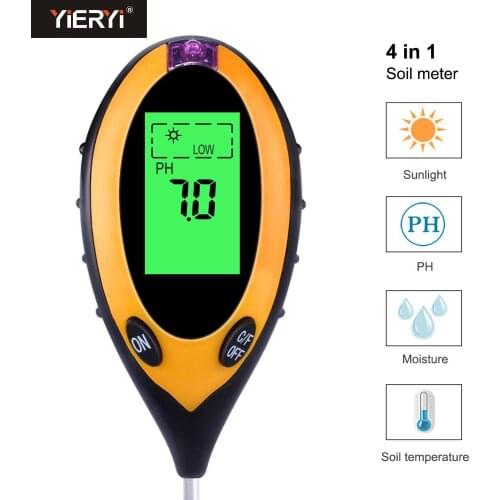 Yieryi 4 in 1 Digital PH Meter Soil Moisture Monitor Temperature Sunlight Intensity Measurement Analysis Acidity With Backlight