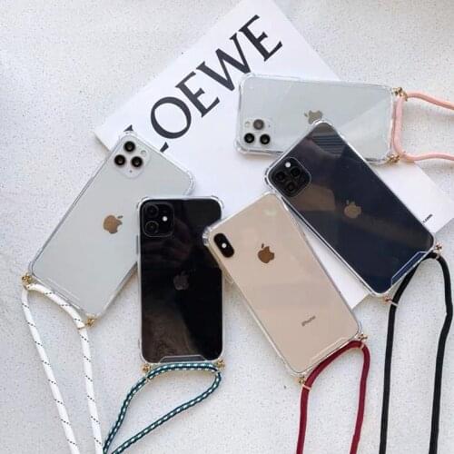 Luxury Crossbody Strap Lanyard Case For iPhone 11 12 Pro XS Max Mini XR X 8 6S 7 Plus SE 2020 Necklace Transparent Soft Cover