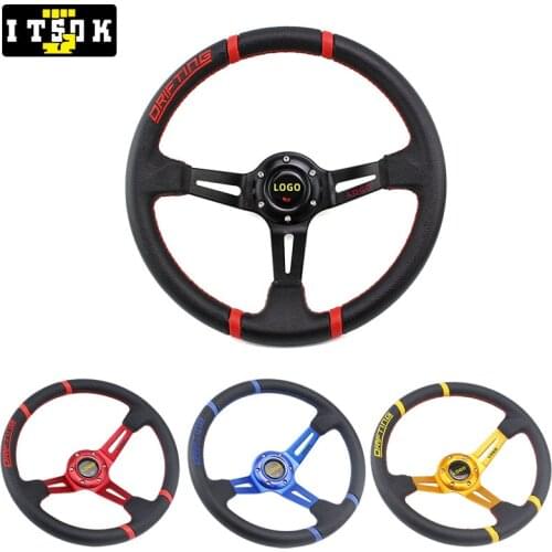 MOM PVC Steering Wheel Auto Universal 350MM Deep Corn Dish Racing Rally Drifting JDM Tuning Car Simulated Game Volante With Logo