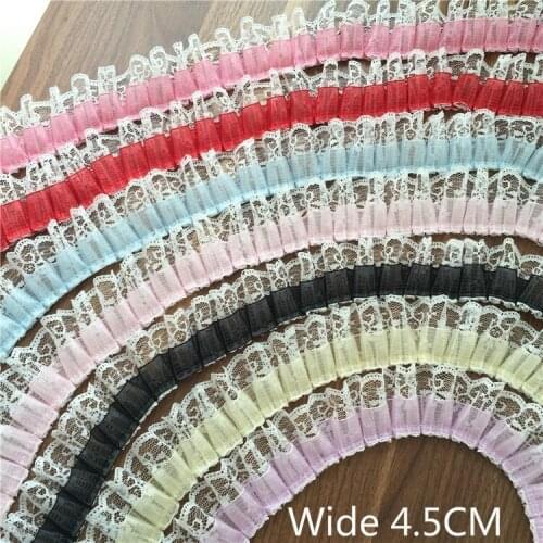 Wide 4.5CM 3D Embroidery Flowers Folded Pleated Chiffon Ruffle Trim Collar Lace Applique Guipure Sewing Dress Fringe Hem Decor