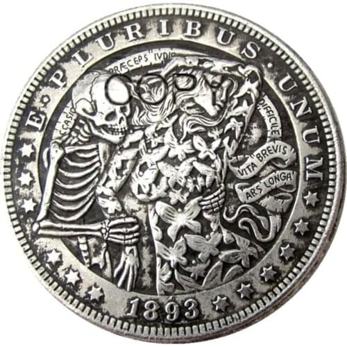 US Hobo 1893 Morgan Dollar skull zombie skeleton Silver Plated Copy Coins