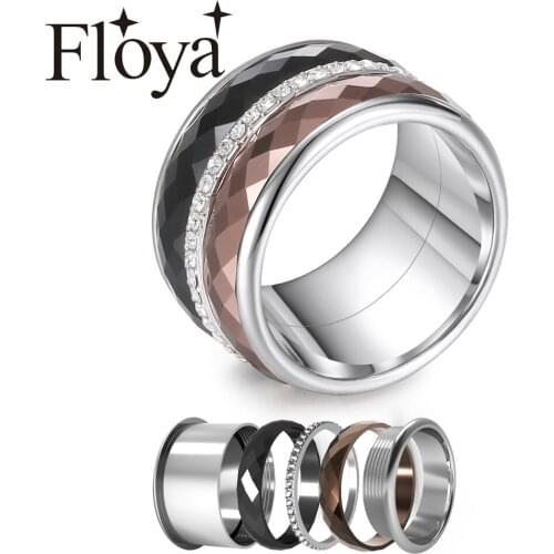 Floya Full Zircon Titanium Rings 3 Layers Stainless Steel Interchangeable Band Arctic Symphony Wedding Ring Femme Gift For Girl