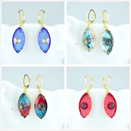Unique Crystal Evil Eye Drop Earrings for Women Vintage 36 Colors Statement Crystal Dangle Earring Jewelry Gift