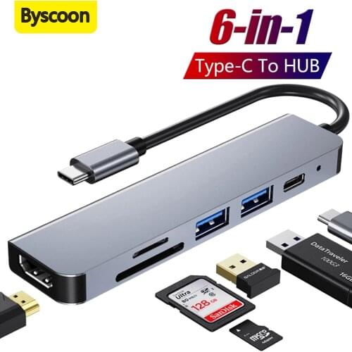 Hub Usb C 6 In 1 HDMI-Compatible Adapter Usb C Hub TF SD Reader PD 3.0 Docking Station for MacBook Pro/Air/Huawei Mate Splitter