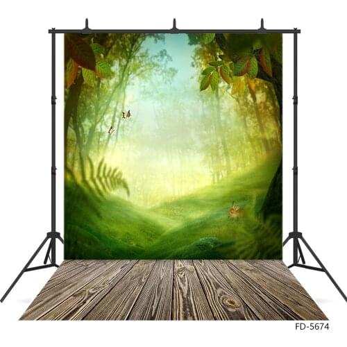 Grassland Rabbit Leaves Bokeh Wooden Floor Photography Backdrop Vinyl Background for Baby Shower Children Photocall Fond Photo