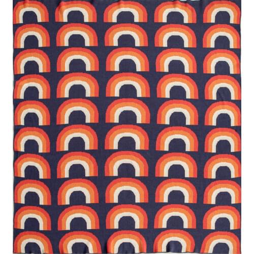 Papa&Mima Orange Rainbow Geometric Knitted Summer Quilted Thread Blanket Throws Cotton Nap Air-conditional Sheets Bedspread