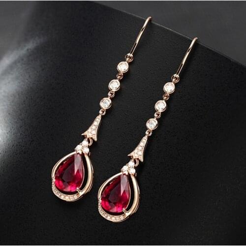 18K Rose Gold Natural Ruby Drop Earrings for Women Timeless Design Delicate Female Wedding Fine Jewelry Diamond Luxury Earrings