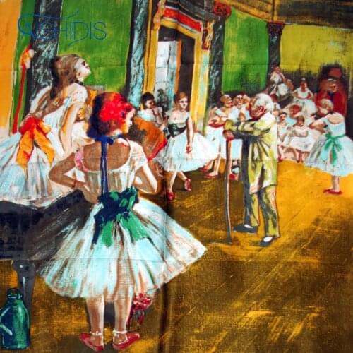 Women Scarves Neckerchief 100% Silk Scarf Soft Touch Oil Painting Famous Art "Edgar Degass The Dancing Class"