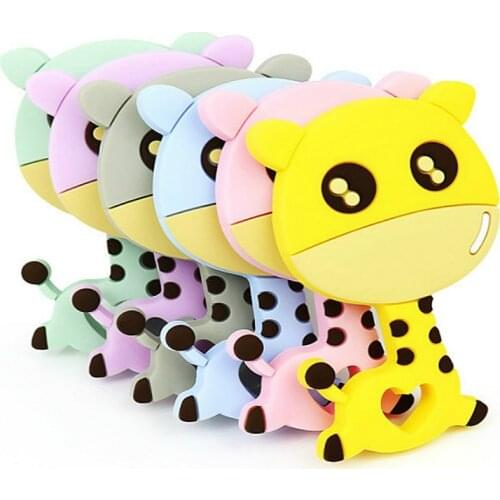 Food Grade Silicone Teethers DIY Rodent Animal Deer Baby Ring Teether Infant Baby Chew Charms Kids Teething Gift Toddler Toys