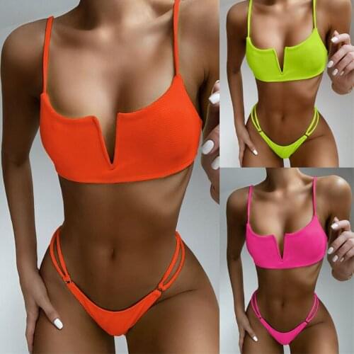 2020 Women Micro Bikini Set Push Up Swimwear Solid Beach Bathing Suit Brazilian Thong Swimsuit for Girls Bikini Swim Suit Femme